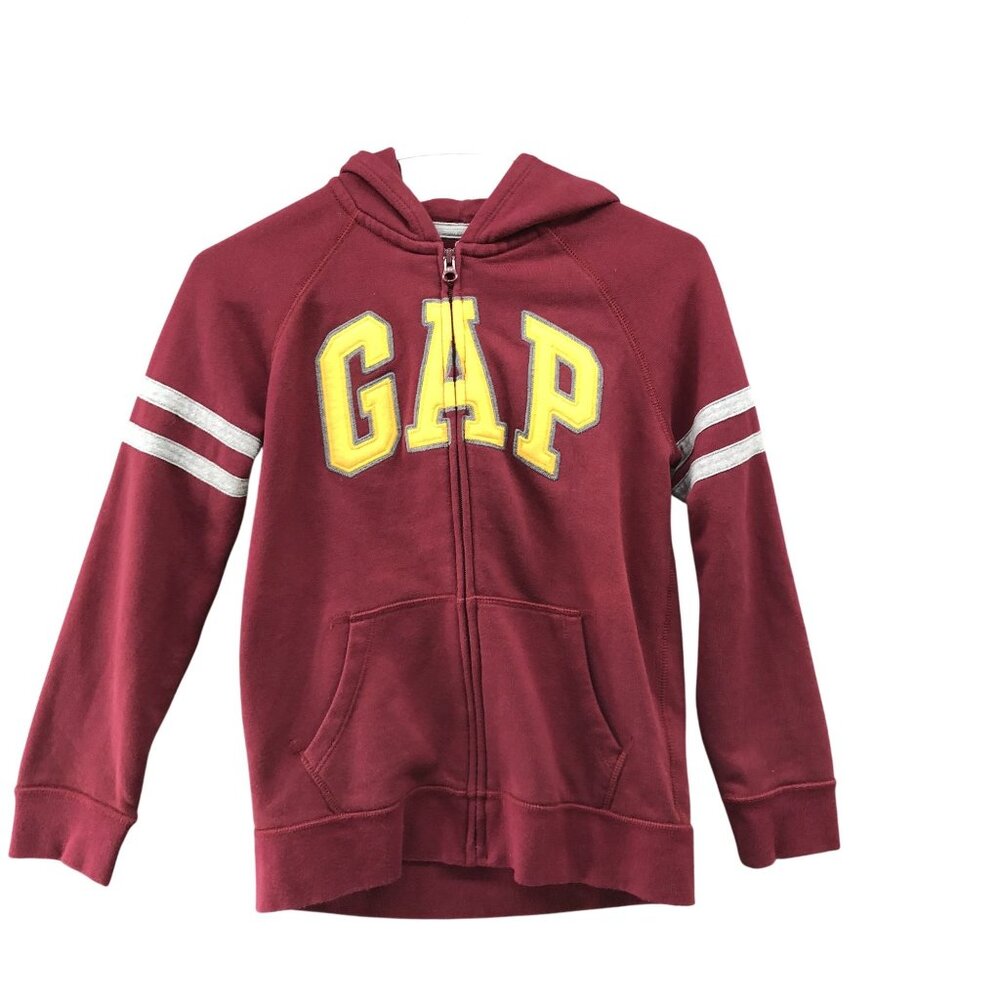 Gap Kids Boys Size L (10) Zip Hoodie‎ Burgundy Logo Rugby Varsity Sweatshirt
